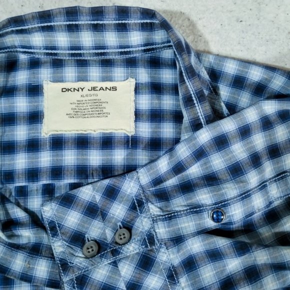 DKNY Jeans Blue Plaid L/S Casual Button-Down Shirt - Picture 6 of 8
